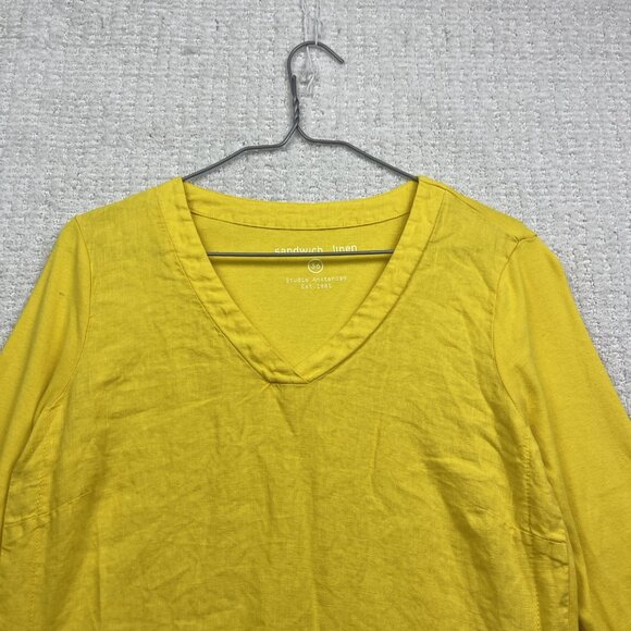 Sandwich Amsterdam Studio Linen Longline Henley Tunic Bright Yellow Women Sz 36 - Picture 2 of 15